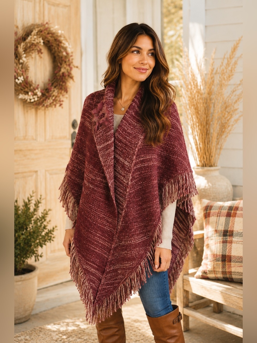 DEMDACO Apparel WINE LARGE TRIANGLE WRAP Fabric
